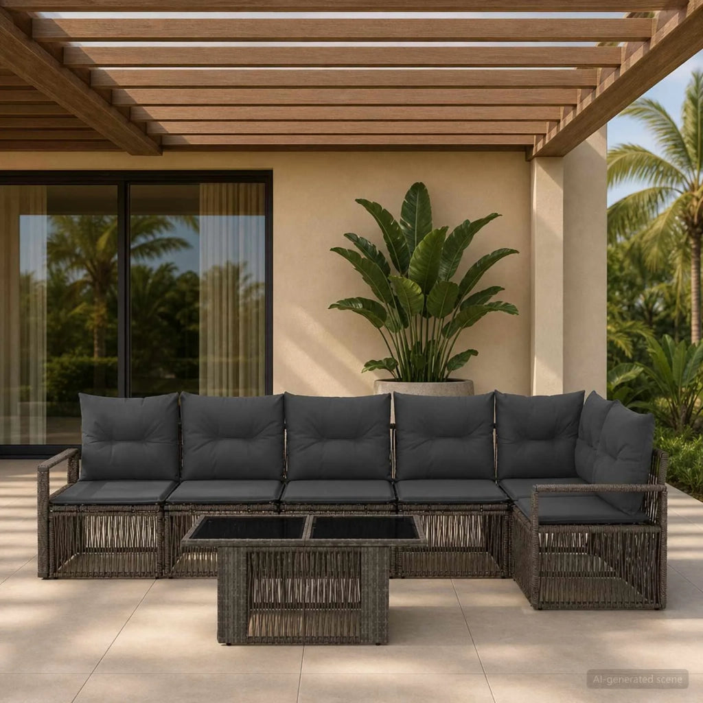 Set Divano da Giardino 7 pz Grigio e Grigio Scuro polyrattan 3437099
