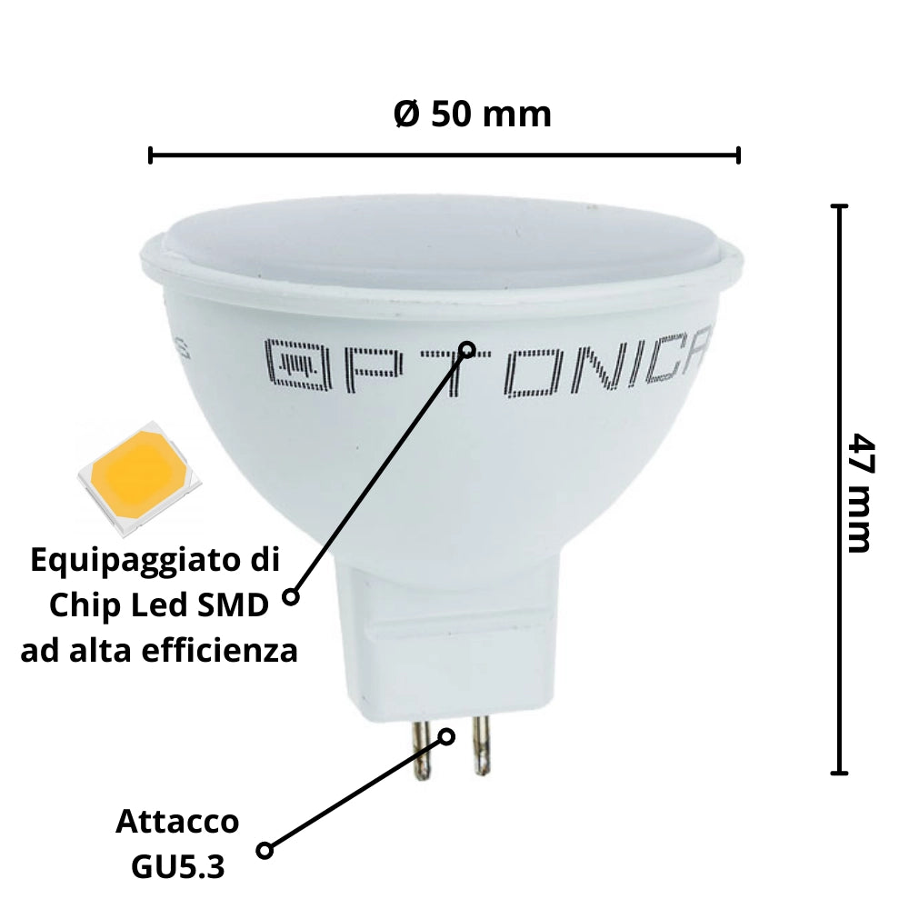Lampadina dicroica led spillo gu5.3 7 watt risparmio energetico 6000k pezzi 10