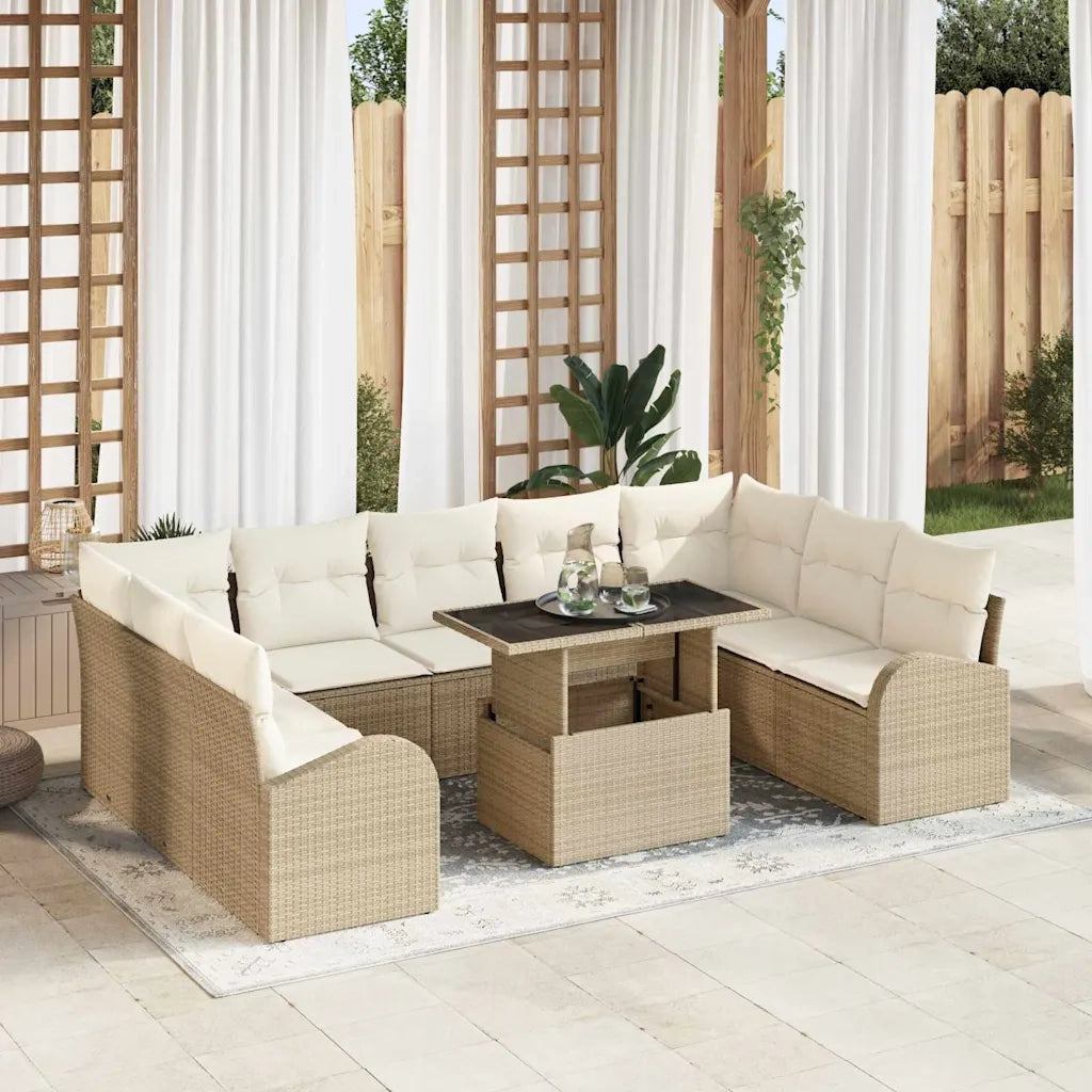 Set Divano da Giardino 10 pcs Beige e Crema polyrattan