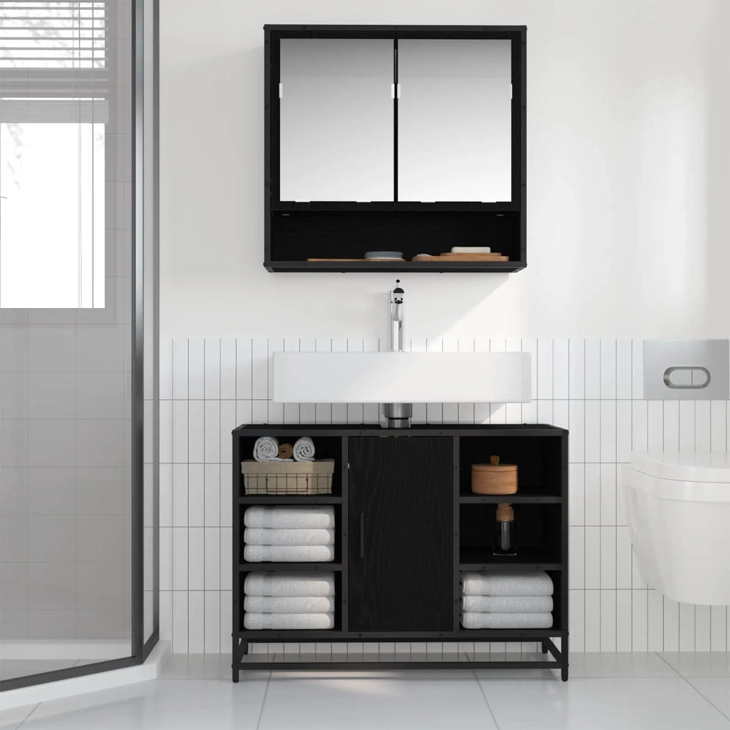 Set di mobili per il bagno 2 pcs Rovere Nero Legno multistrato 3402529