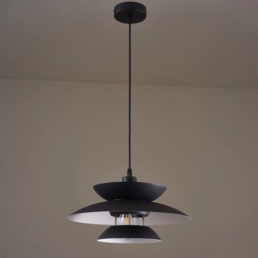 Lampada a sospensione Berit nera metallo Ø35 E27 Polux