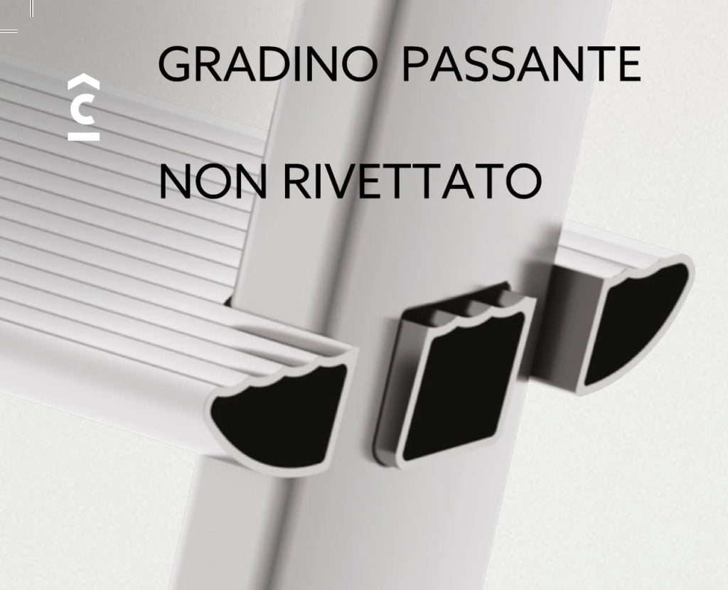 Scala a 7 gradini in Alluminio con portaoggetti per la casa e i professionisti MOD.ATTICA COLOMBO
