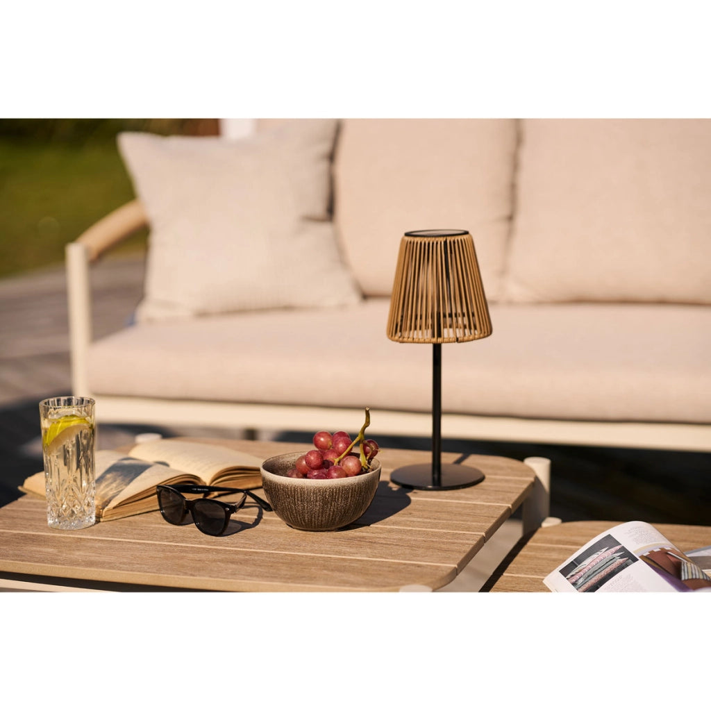 Lampada solare Salford in polyrattan marrone e metallo nero — ø13,5×30,5 cm