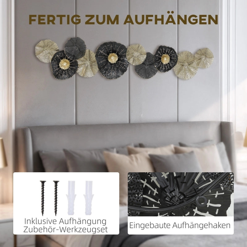 Decorazione murale con cornice in metallo, stile moderno, nero e oro