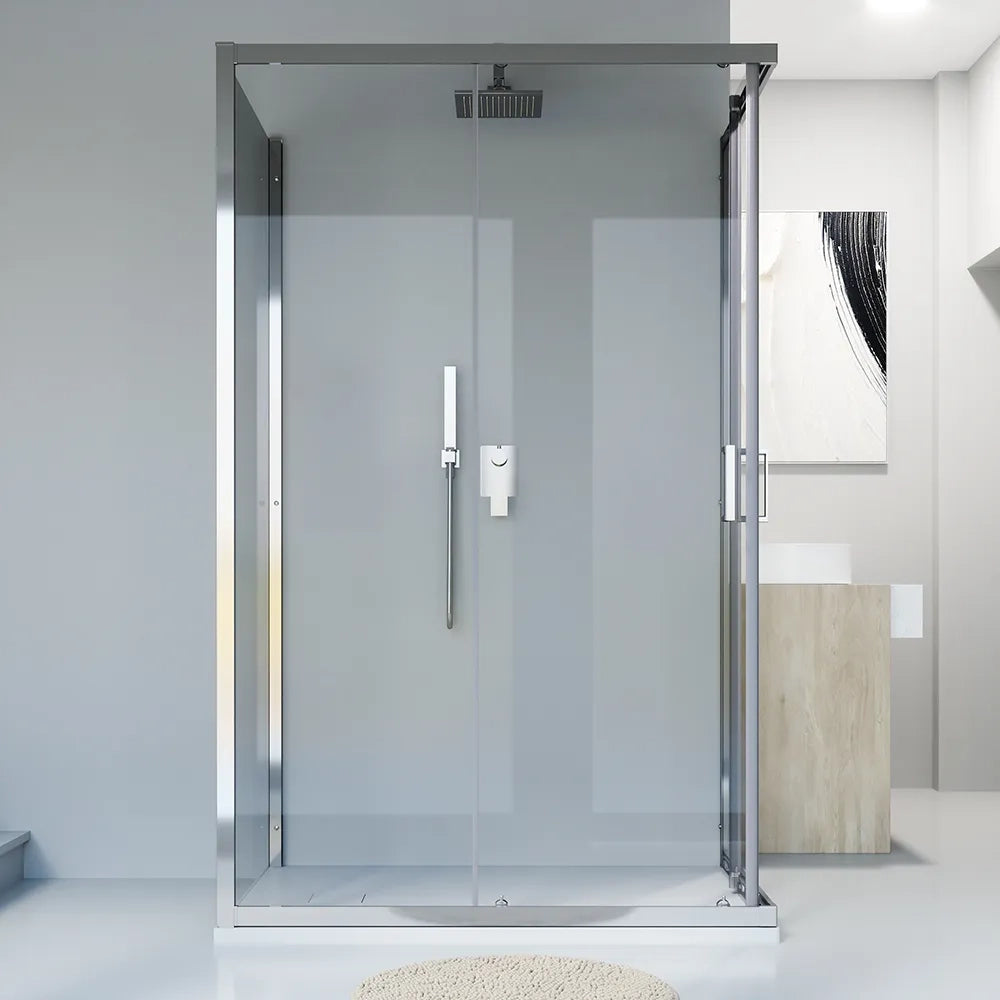Box doccia cromato 3 lati 70x100x70cm con doppio scorrevole e vetro 6mm trasparente h185cm | Tonga