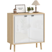 Credenza Moderna a 2 Ante ¨C Minimal ¨C Bianco Lucido e Rovere, 72x35x77 cm