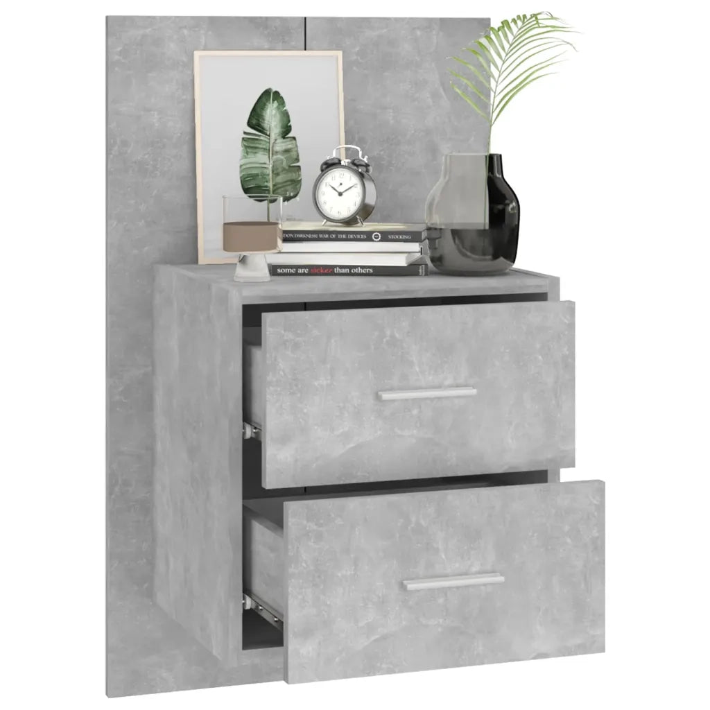 Set di 2 Comodini | Armadio da Notte | Mobiletto da notte a Muro Grigio Cemento