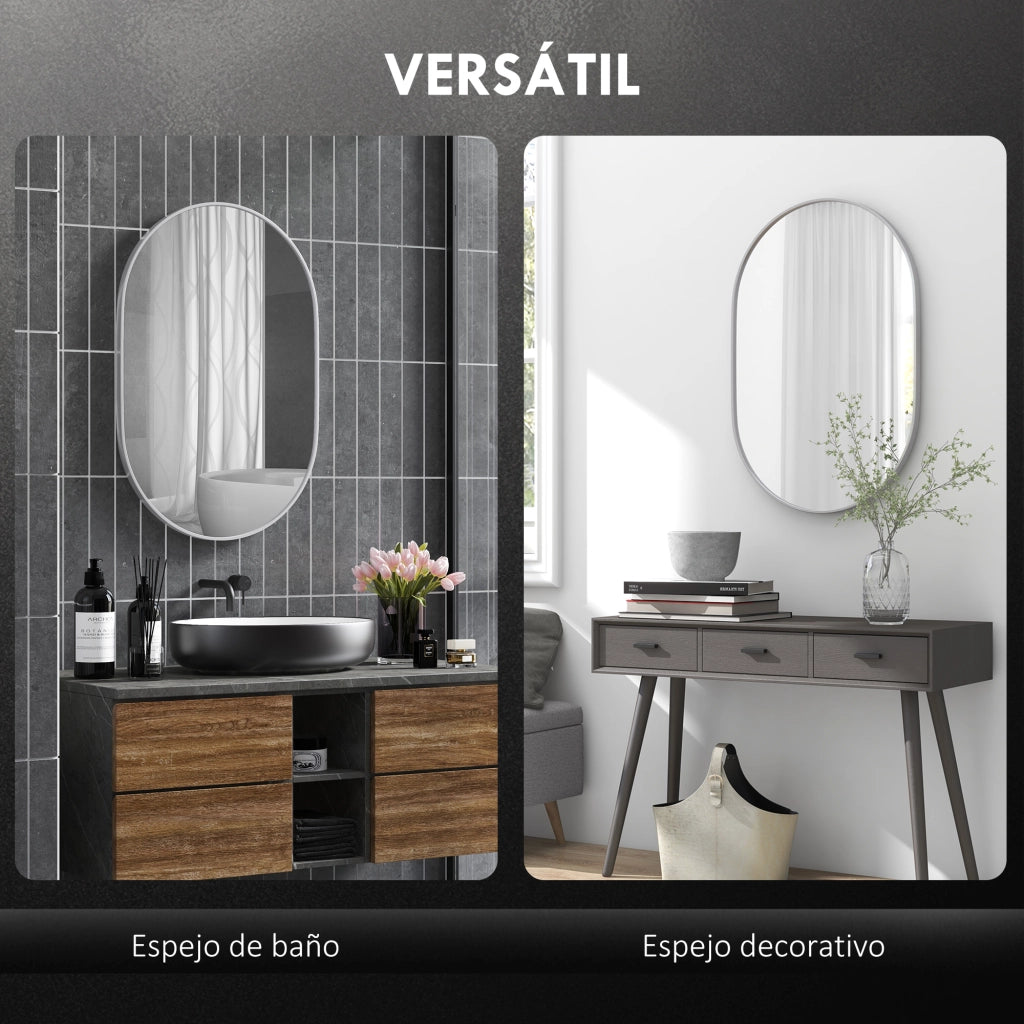 Specchio da Bagno Ovale 60x90 cm ¨C Xylo ¨C Cornice Alluminio Argento