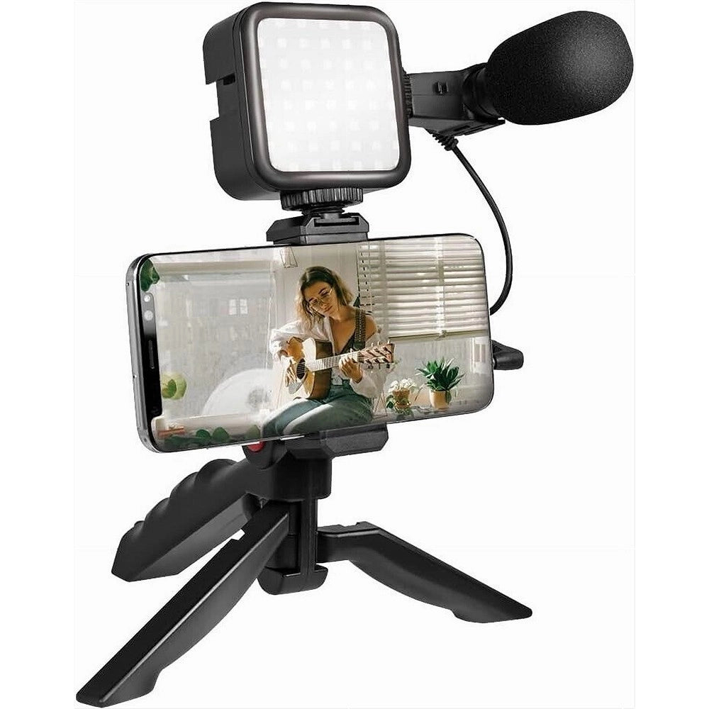 Trade Shop - Kit Vlogger Professionale 4in1 Universale Per Smartphone Con Microfono Luce Led -