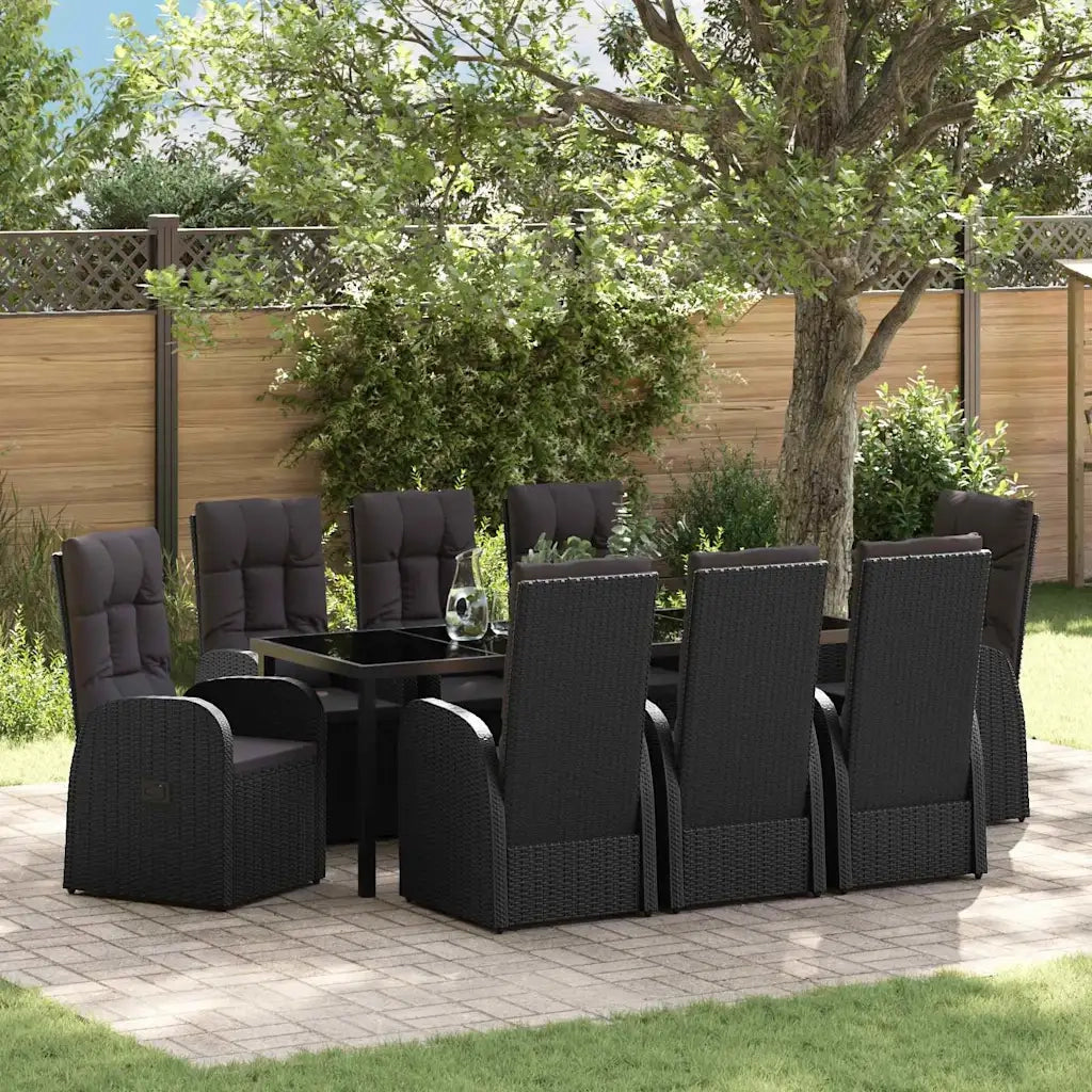 Set da Pranzo per Giardino con cuscino 9 pcs Nero polyrattan 3379512
