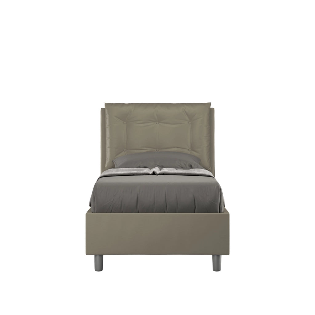 BS COM Letto singolo contenitore imbottito 80x200 similpelle cappuccino