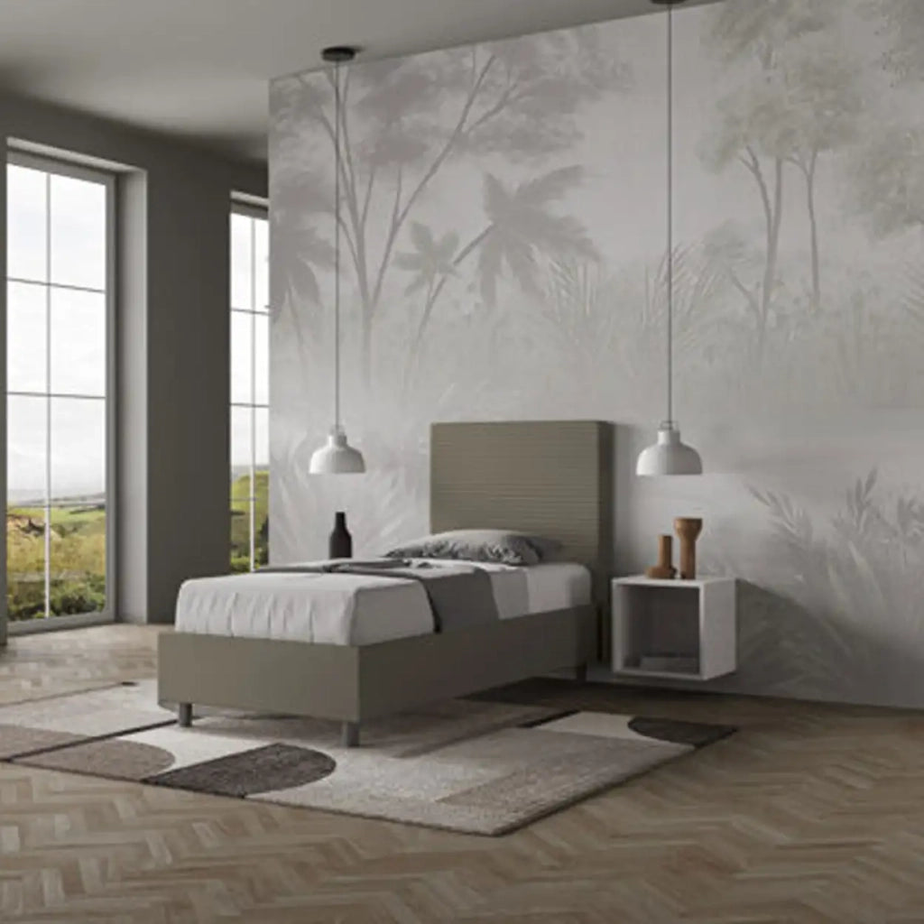 Letto singolo contenitore imbottito 90x200 similpelle cappuccino Focus