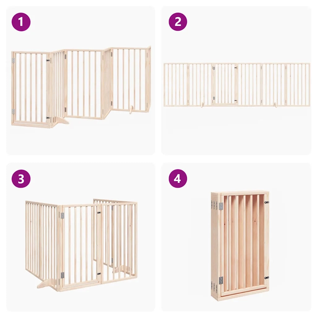 Cancelletto per cani con porta pieghevole 6 pannelli 300 cm in legno di pioppo 352175