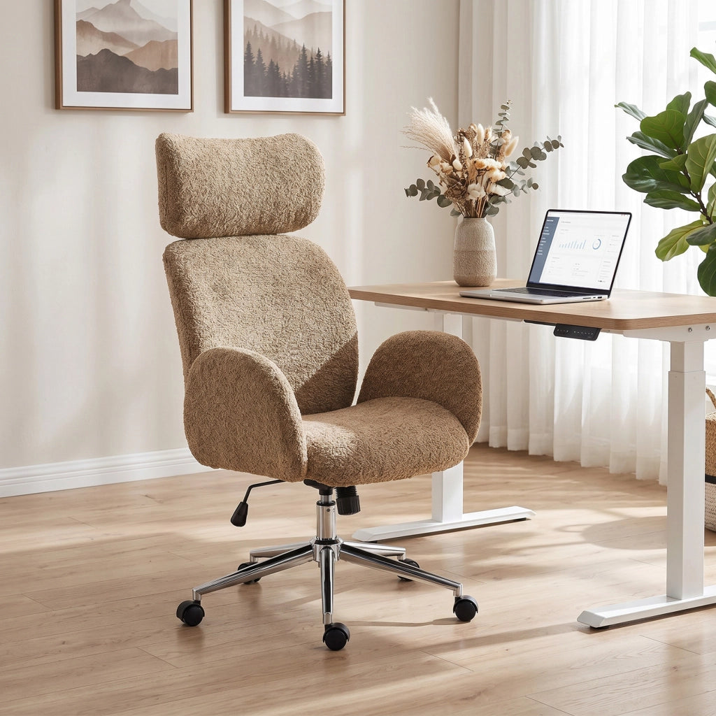 Sedia da ufficio ergonomica ¨C zephmum ¨C con schienale regolabile, braccioli e basculante, marrone