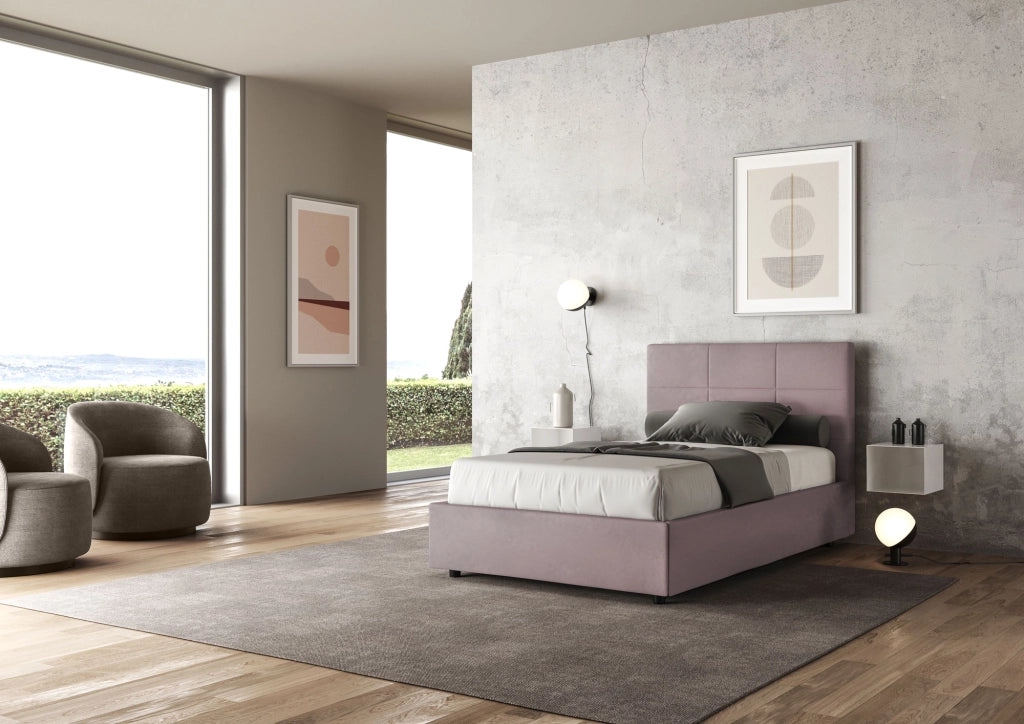 BS COM Letto una piazza e mezza senza rete imbottito 120x200 microfibra glicine