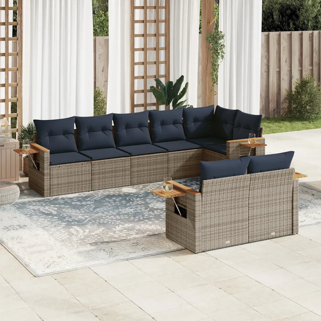 Set Divani da Giardino 8 pz con Cuscini Grigio in Polyrattan
