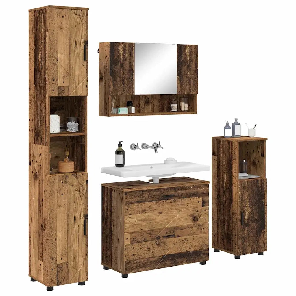 Set di mobili per il bagno con cassetto 4 pcs Legno vecchio 3393051