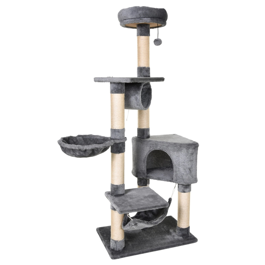 EasyComfort Tiragraffi per Gatti con Cuccia, Amaca, e Pali in Sisal, Grigio