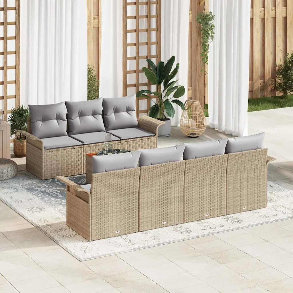 Set Divano da Giardino 8 pcs Beige e Grigio Chiaro polyrattan 3355956