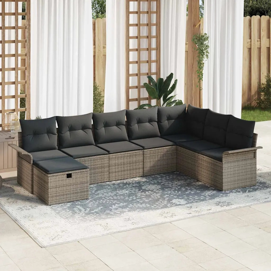 Set Divano da Giardino con cuscino 8 pcs Grigio Poly Rattan 3360260