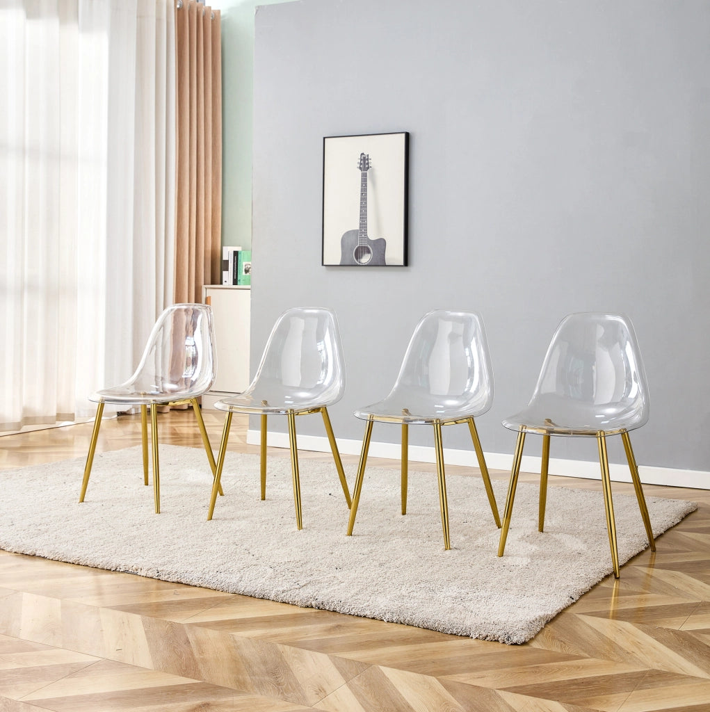 Set 4 sedie da pranzo trasparenti con gambe in metallo oro; 83 cm; plastica e metallo