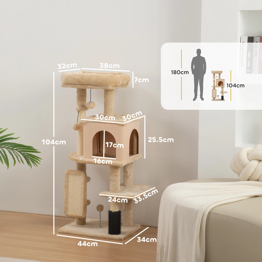 Tiragraffi per Gatti con Casetta e Lettino ¨C Minimal ¨C Beige 104 cm