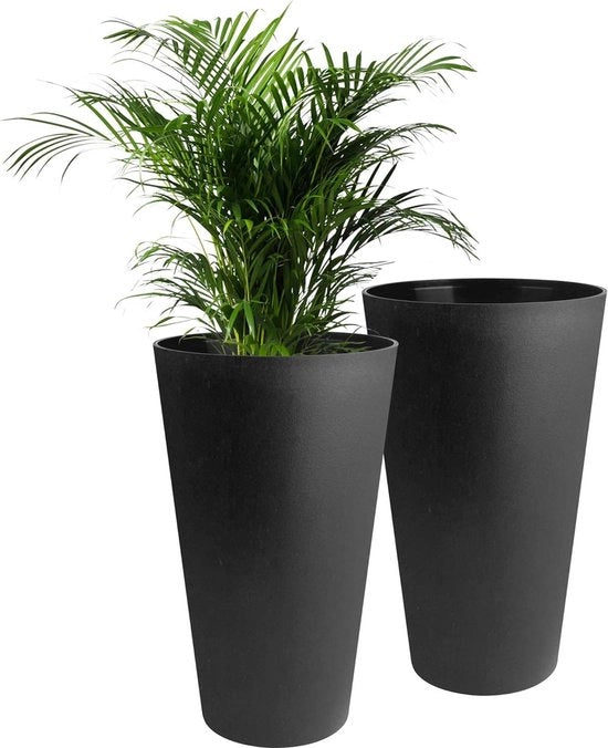 Due vasi ornamentali in plastica per interni ed esterni - 2 pezzi - per balcone e terrazza - 30 cm - colore nero