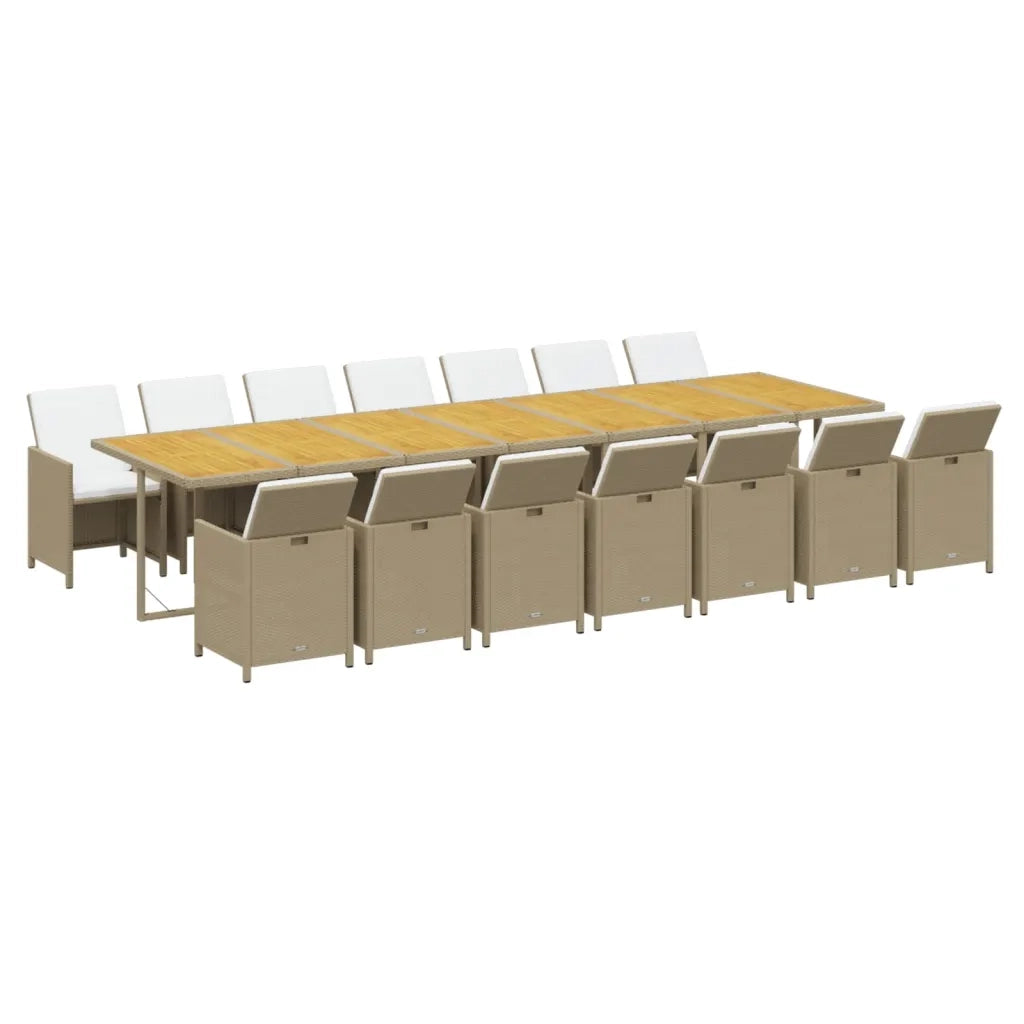 Set da Pranzo da Giardino 15 pz con Cuscini Beige in Polyrattan 3095662
