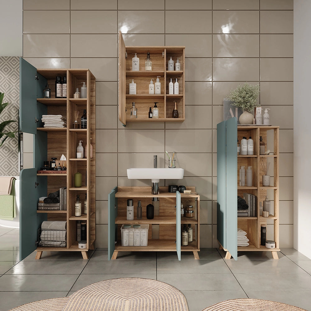 Vicco Set di mobili da bagno Sonoma/blu 4 parti