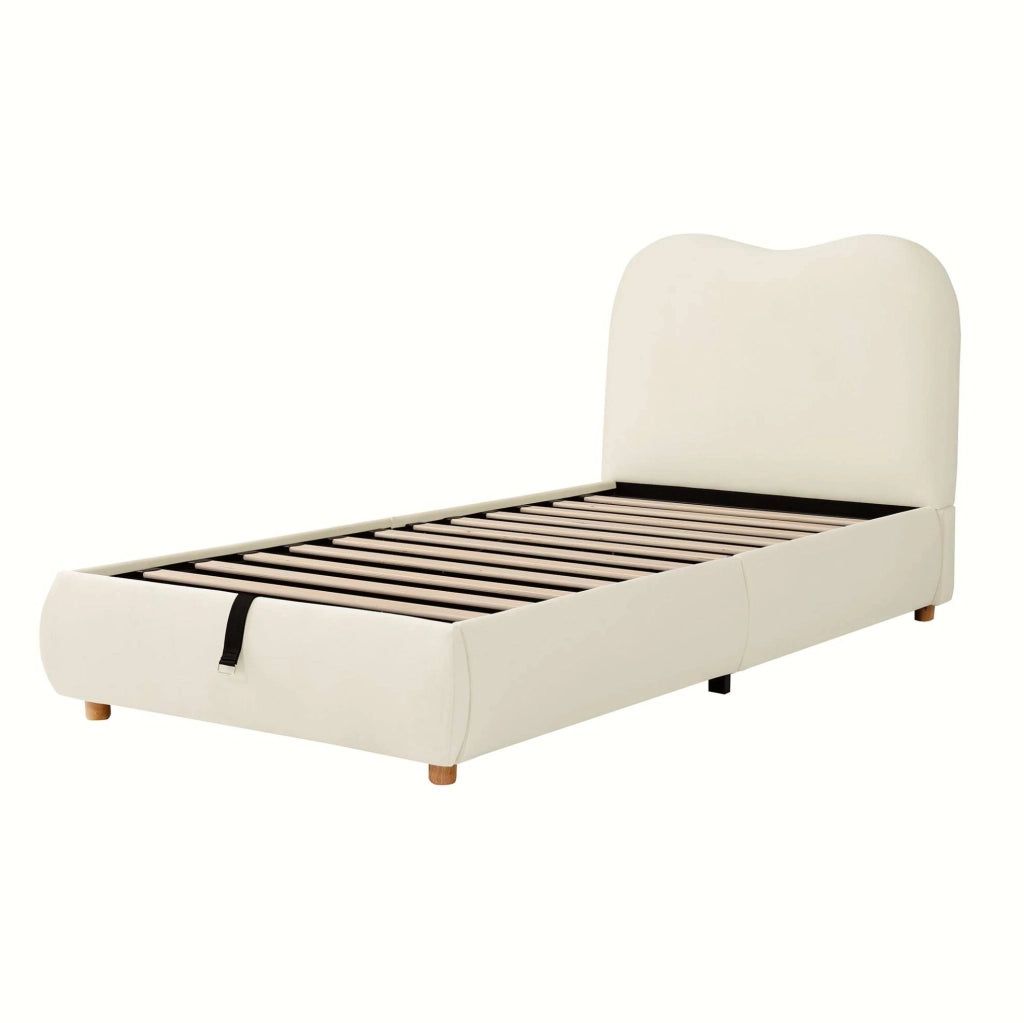 Letto imbottito per bambini 90x200 cm con contenitore e rete a doghe; velluto beige
