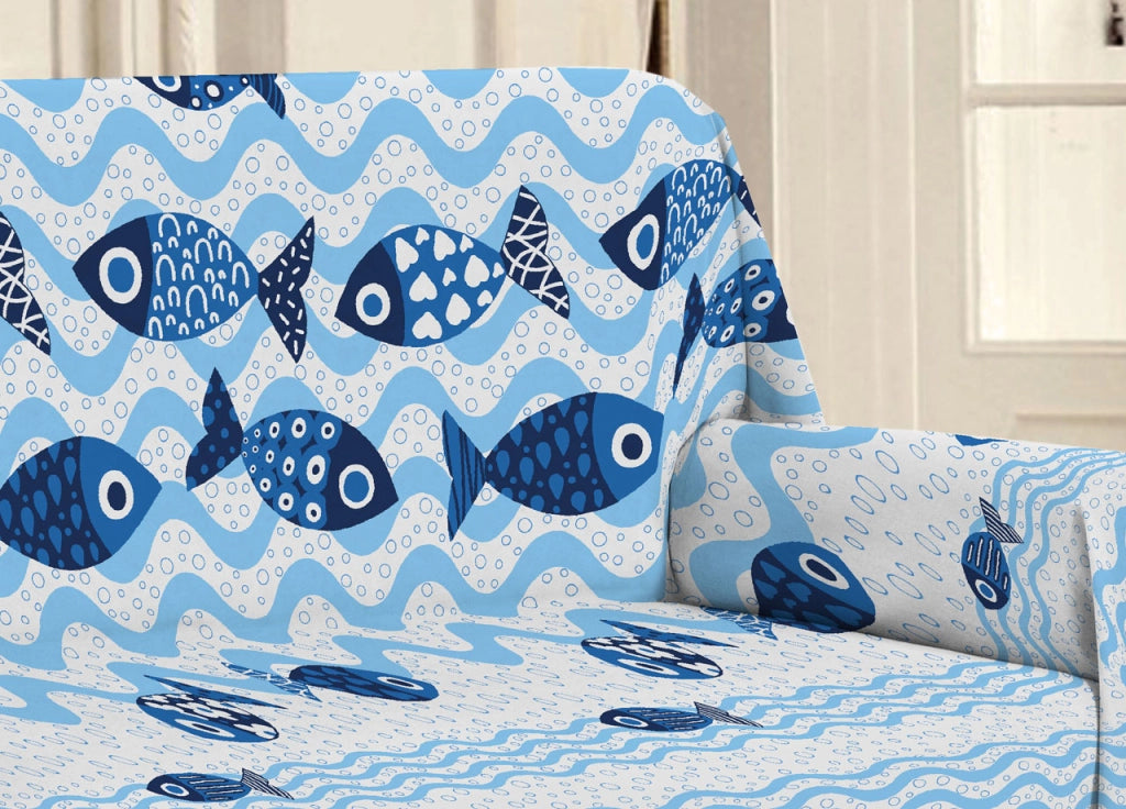 Telo Arredo Multiuso Linea Pensieri Delicati In Cotone Disegno Pesciolini - Singolo - Blu