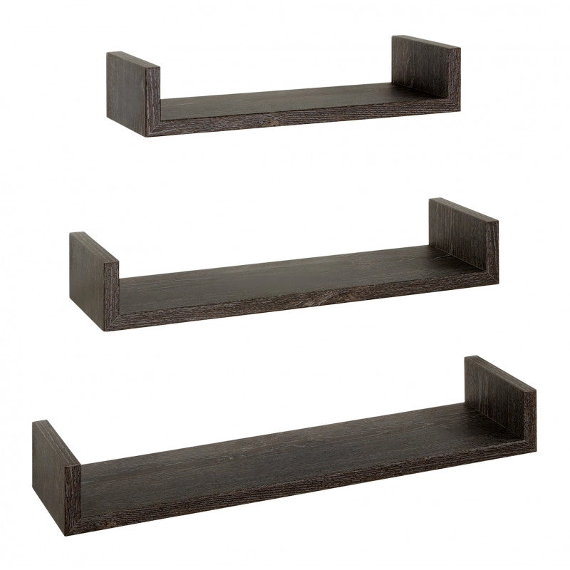 Set di 3 Mensole da Muro, Mensole Muro Design, Mensola da Parete, Rovere Scuro, 60x8 p15,5 cm, 50x8 p15,5 cm e 40x8 p15,5 cm - Calamita