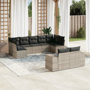 Set Divano da Giardino 9pz con Cuscini Grigio Chiaro Polyrattan