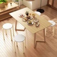 Set 4 Sgabelli Rotondi Impilabili in Legno Bianco, Ø40x45 cm