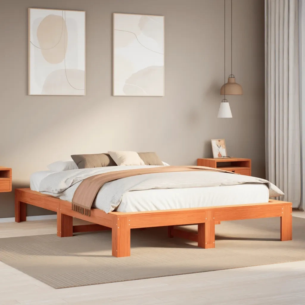 Letto matrimoniale | Letto per adulti | Giroletto senza Materasso Marrone Cera 140x200cm Massello Pino