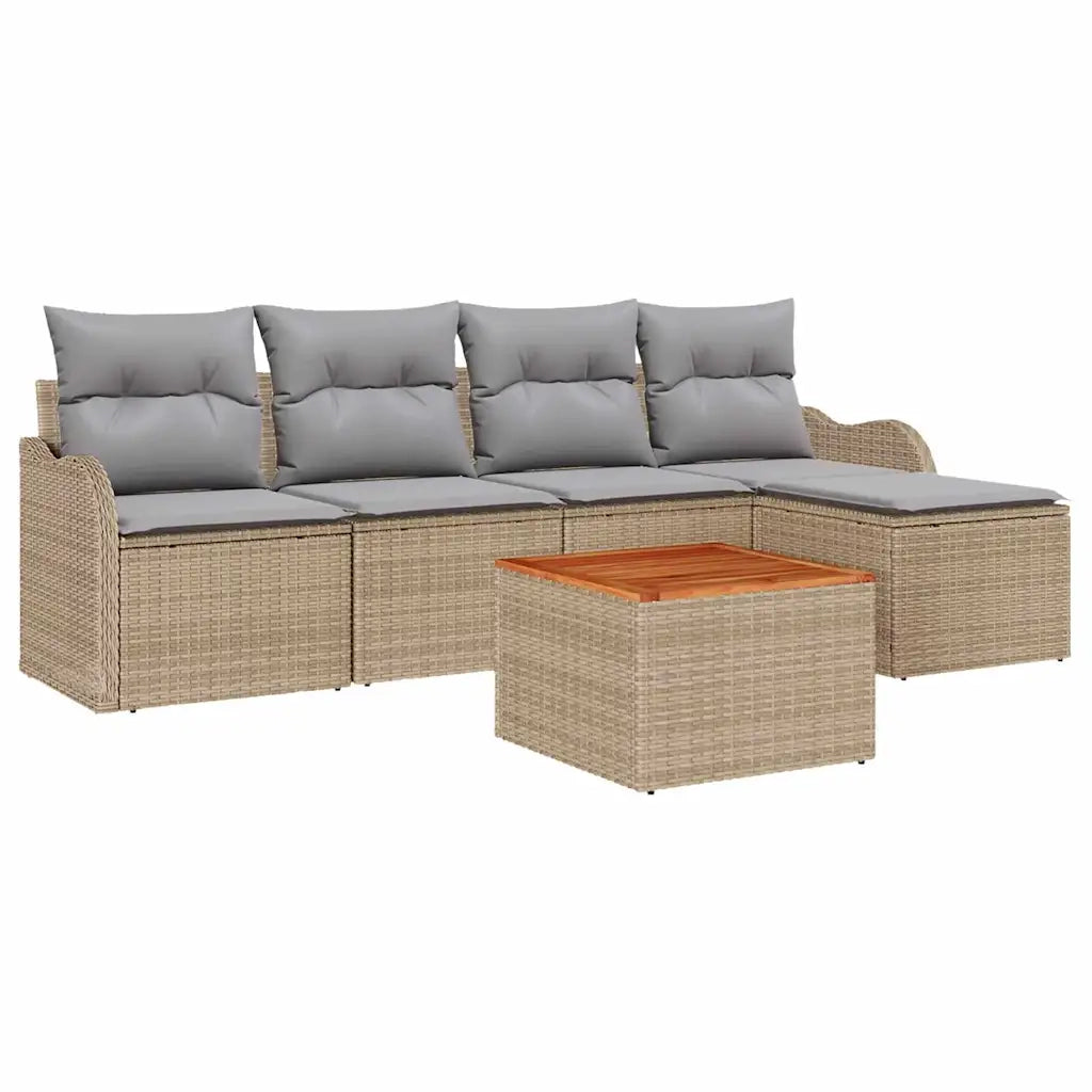Set Divano da Giardino con cuscino 6 pcs Beige polyrattan