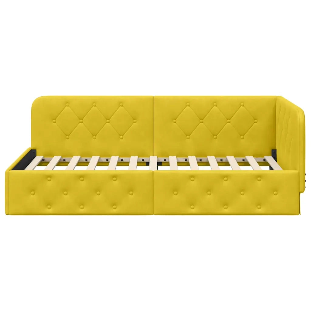 Cornice del letto ad angolo Giallo 100 x 200 cm Velluto 42016549