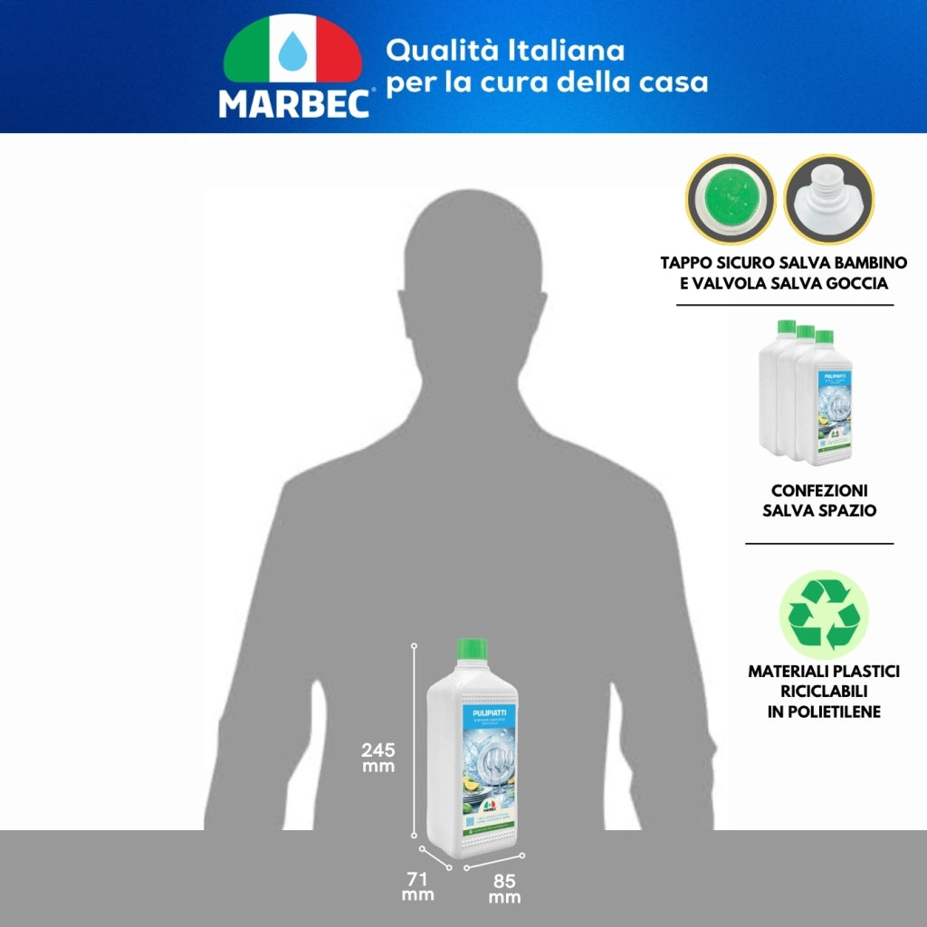 Detergente Piatti Concentrato, Sgrassa a Freddo, Risciacquo Rapido, Profumo Limone Marbec PULIPIATTI - 1LT