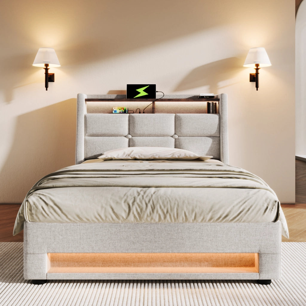letto imbottito lino beige 90x200 cm