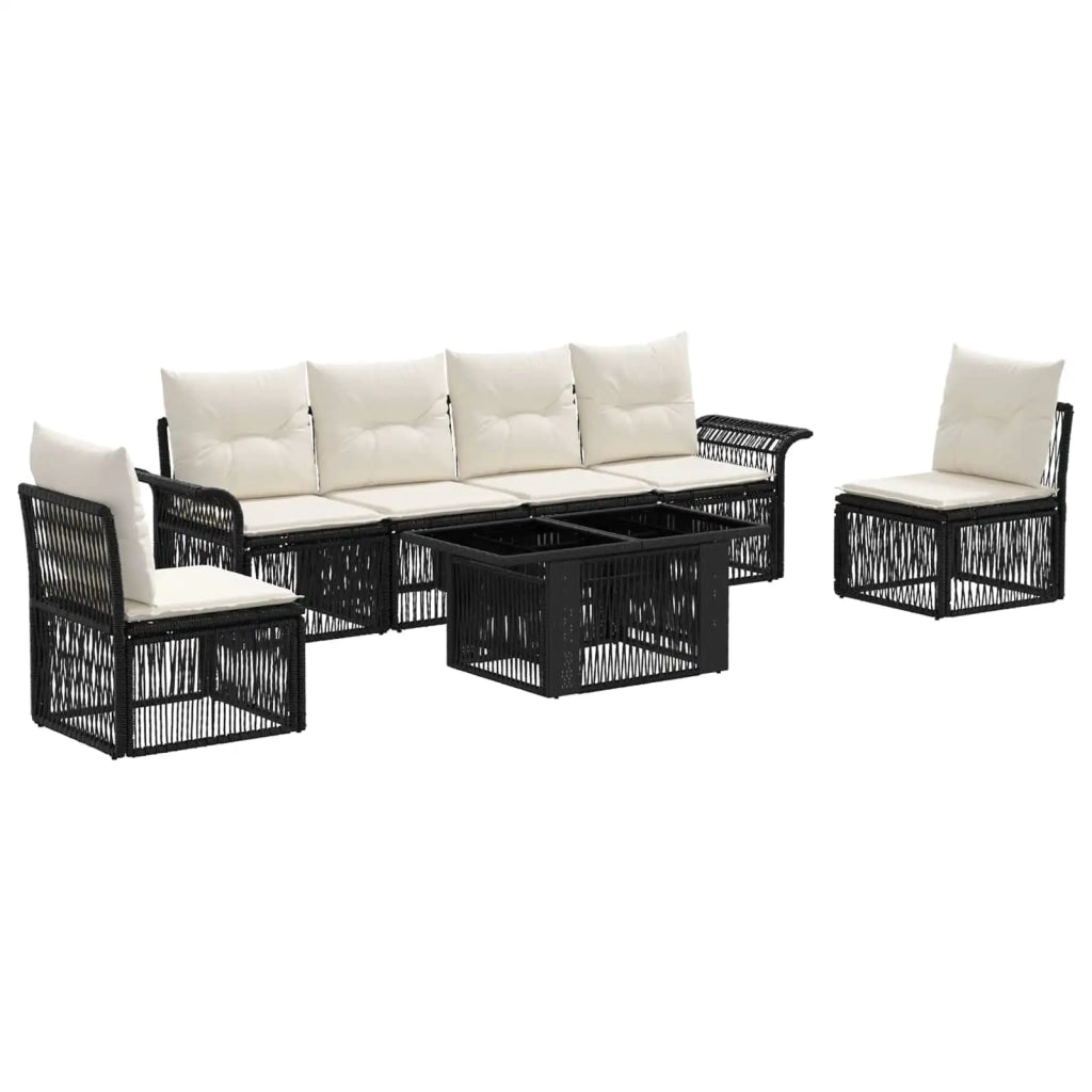 Set Divano da Giardino 7 pz Nero e Bianco Crema polyrattan 3436618