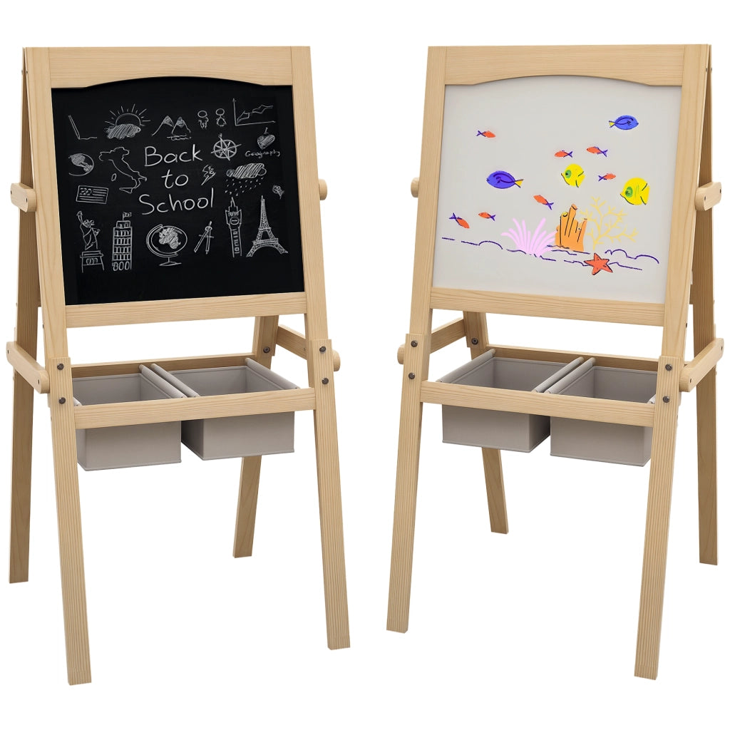 Cavalletto per Bambini 3 in 1 ¨C Xylo ¨C Legno Naturale Bianco con Lavagna 58x50,5x109 cm