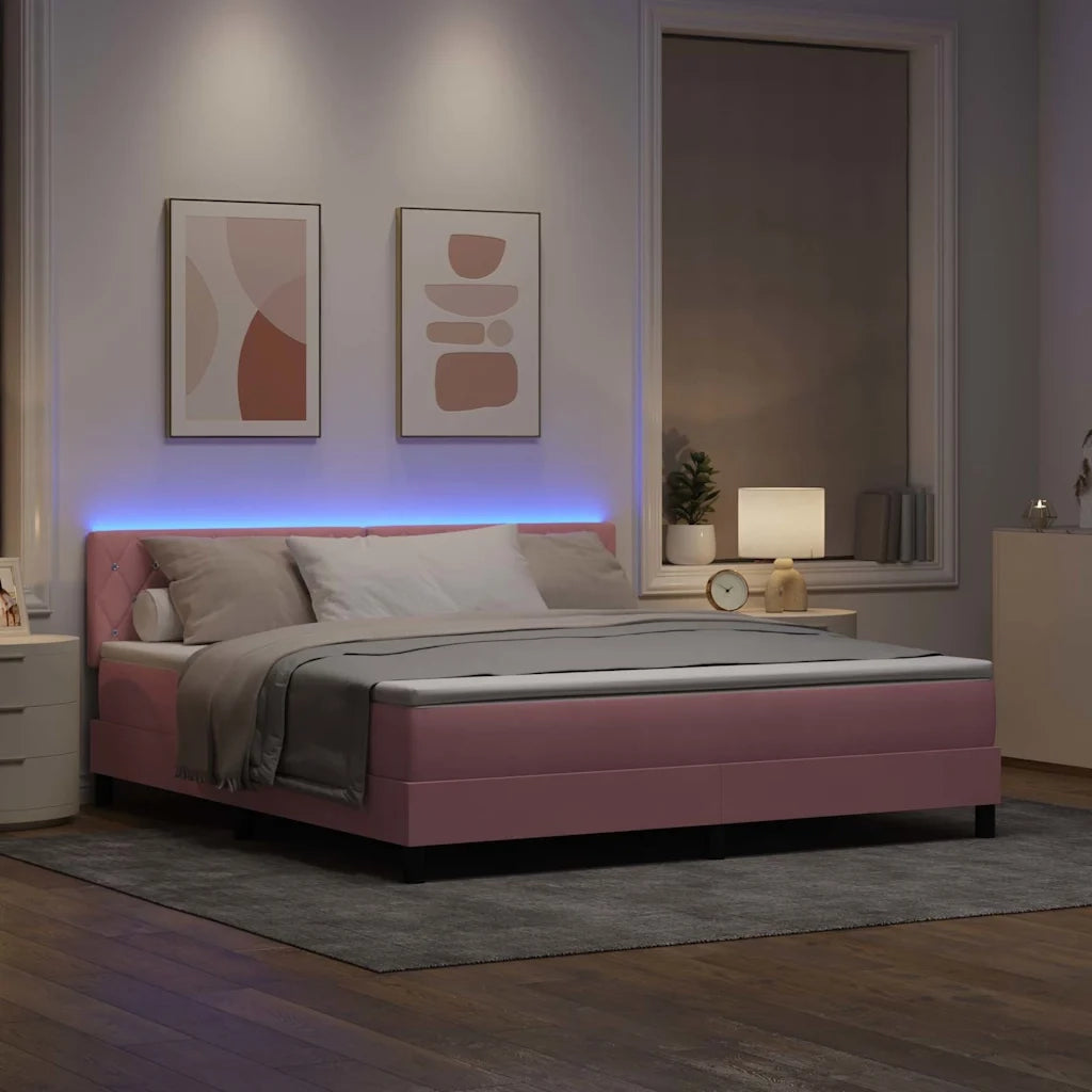 Letto a Sorgente LED con materasso Rosa 180 x 200 cm Velluto 3342607