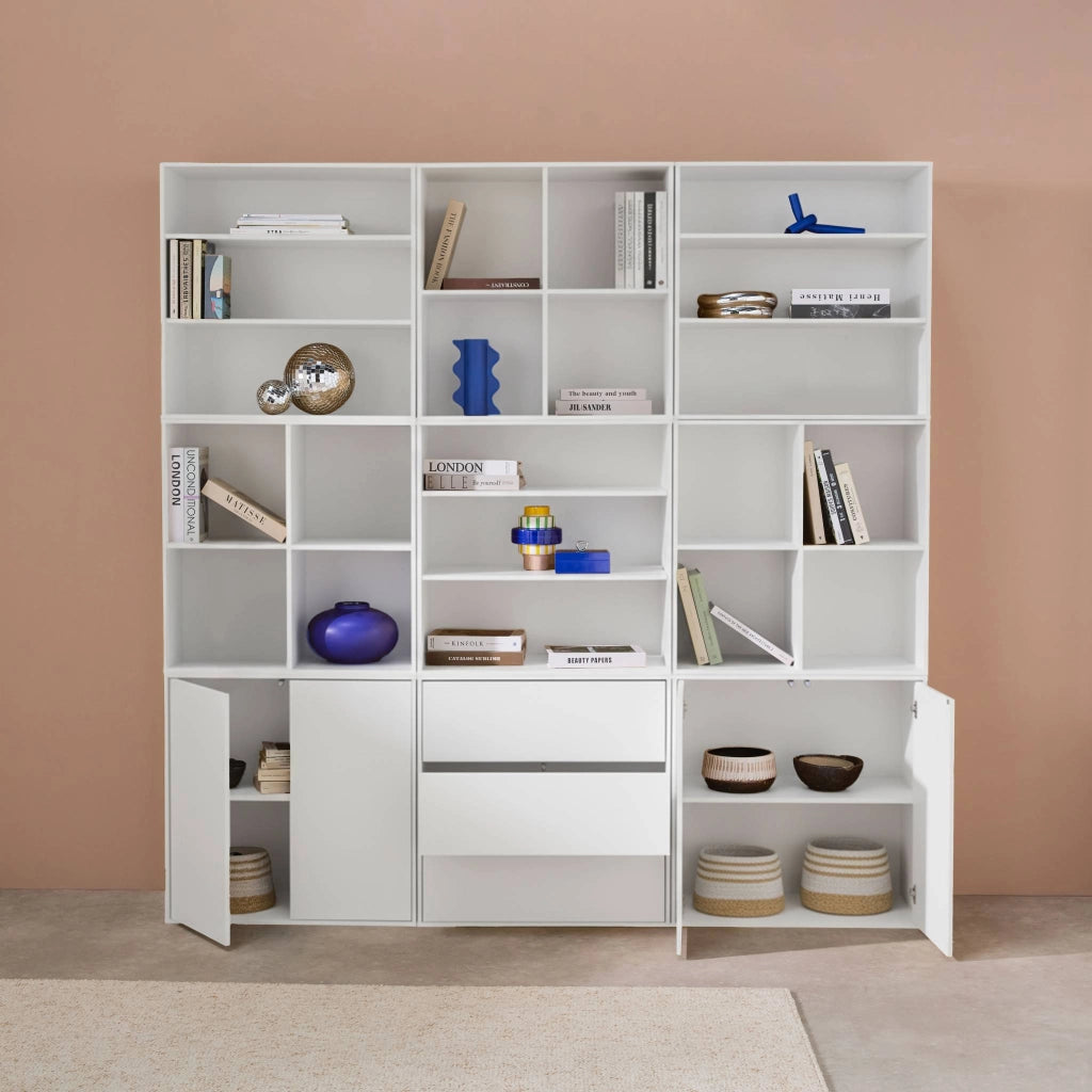 Libreria modulabile decorazione legno 9 elementi, bianco