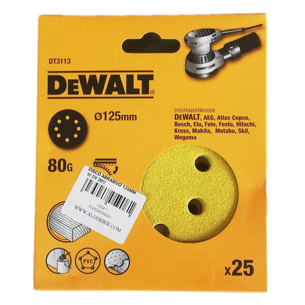 Dewalt 25pz da 125mm disco abrasivo per levigatrice con velcro, grana 80