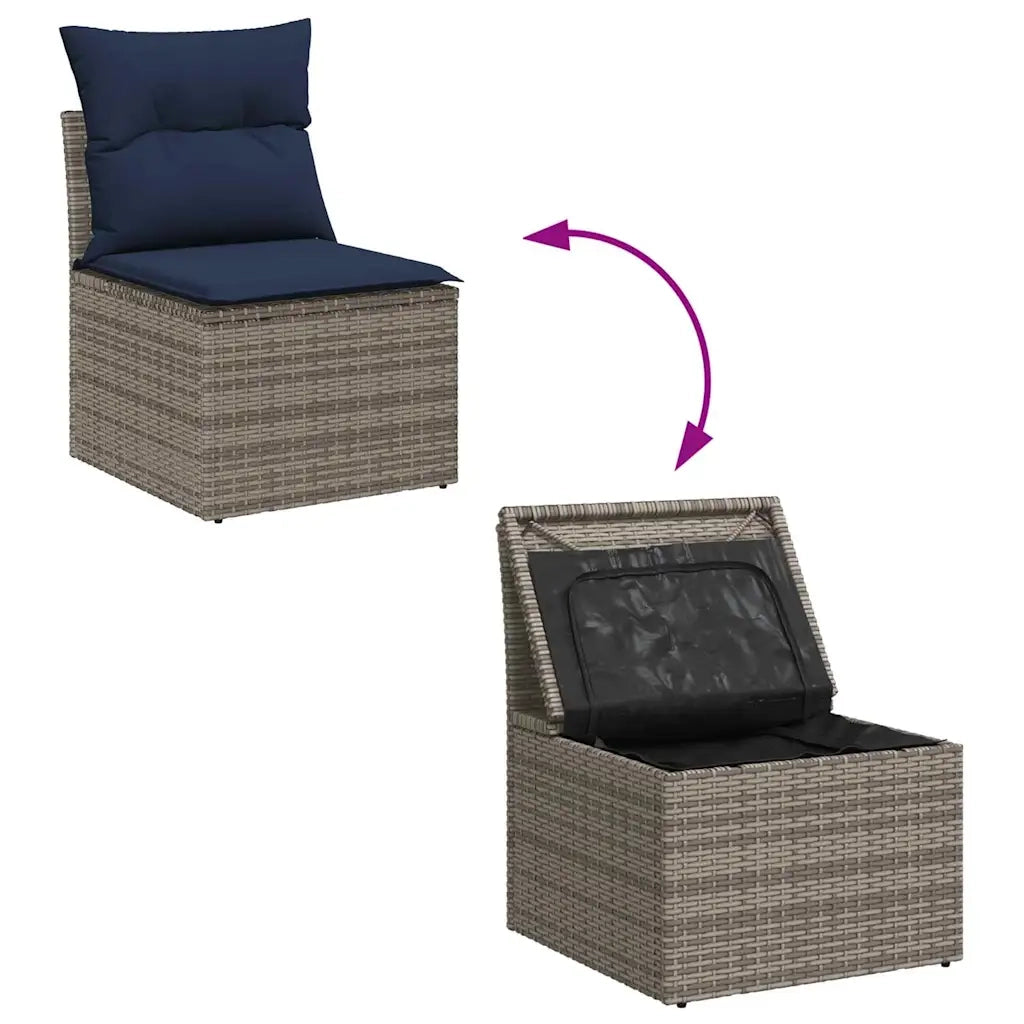 Set Divano da Giardino 9 pcs Grigio e Blu Navy polyrattan 3355973
