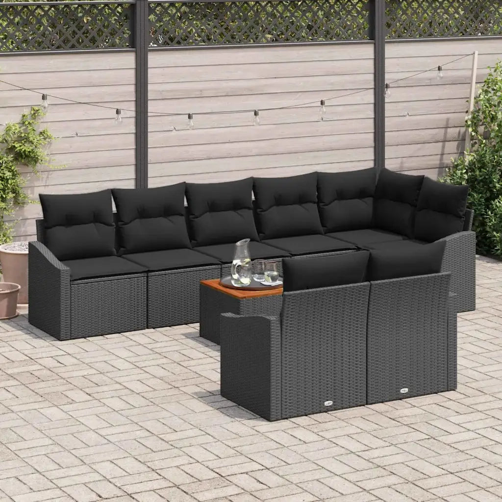 Set Divano da Giardino con cuscino 9 pcs Nero polyrattan
