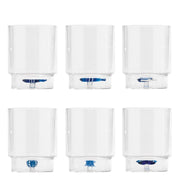 Zafferano Set 6 Tumbler Teca Mare in vetro borosilicato lavorato a mano con decori marini assortiti, design impilabile ed elegante