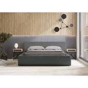 Letto contenitore VELORA – Ardesia bouclé – 160x200 cm – Tessuto velluto morbido – Rete sollevabile – Spazio di stoccaggio integrato