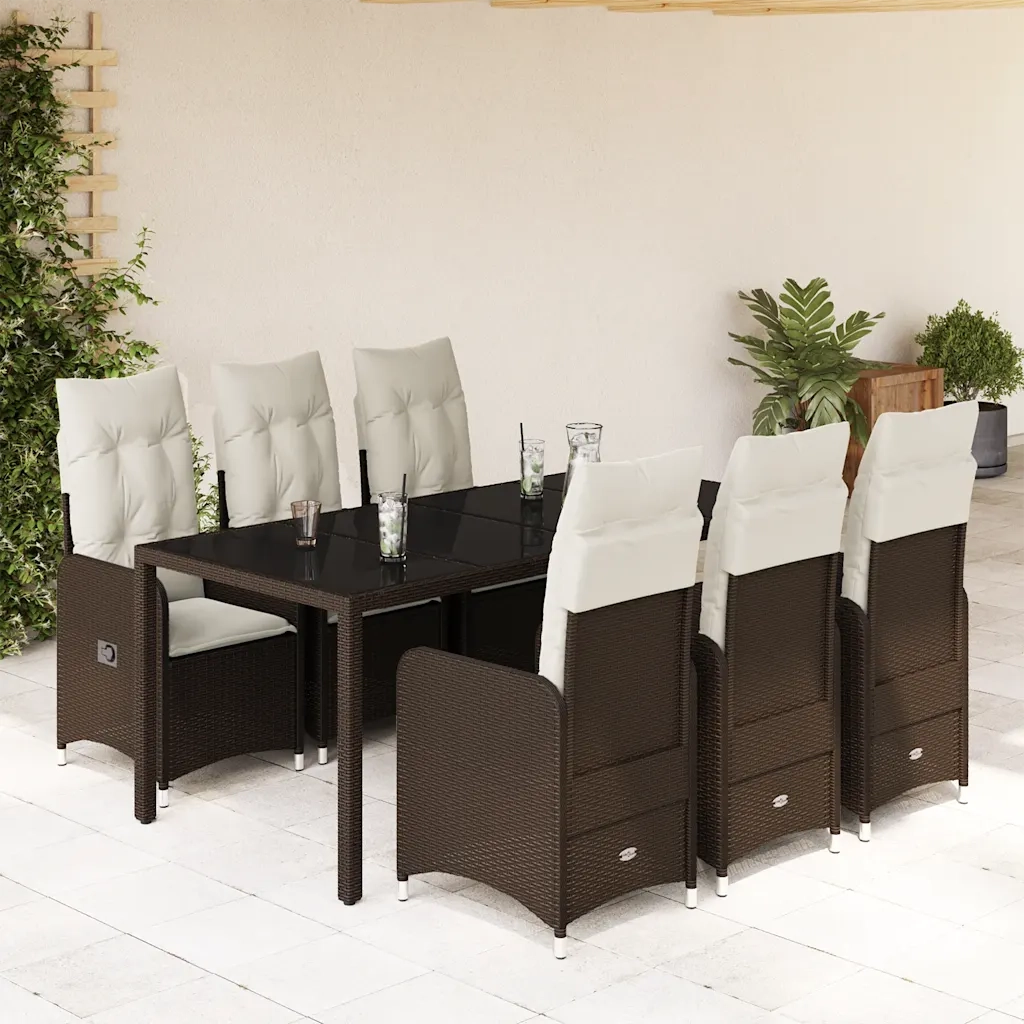 Set Bistrò da Giardino 7 pz con Cuscini in Polyrattan Marrone 3277069