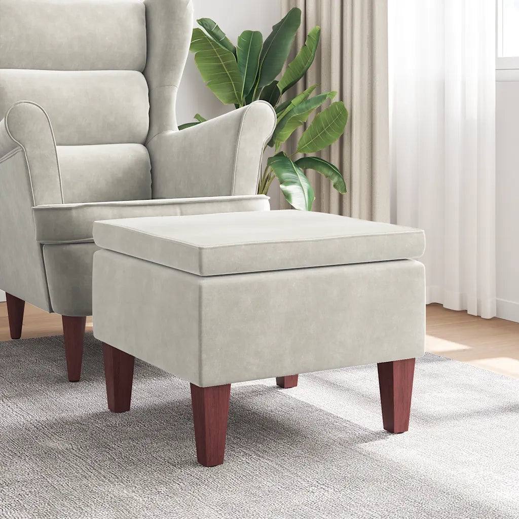 Poggiapiedi con Gambe in Legno Crema in Velluto 329466